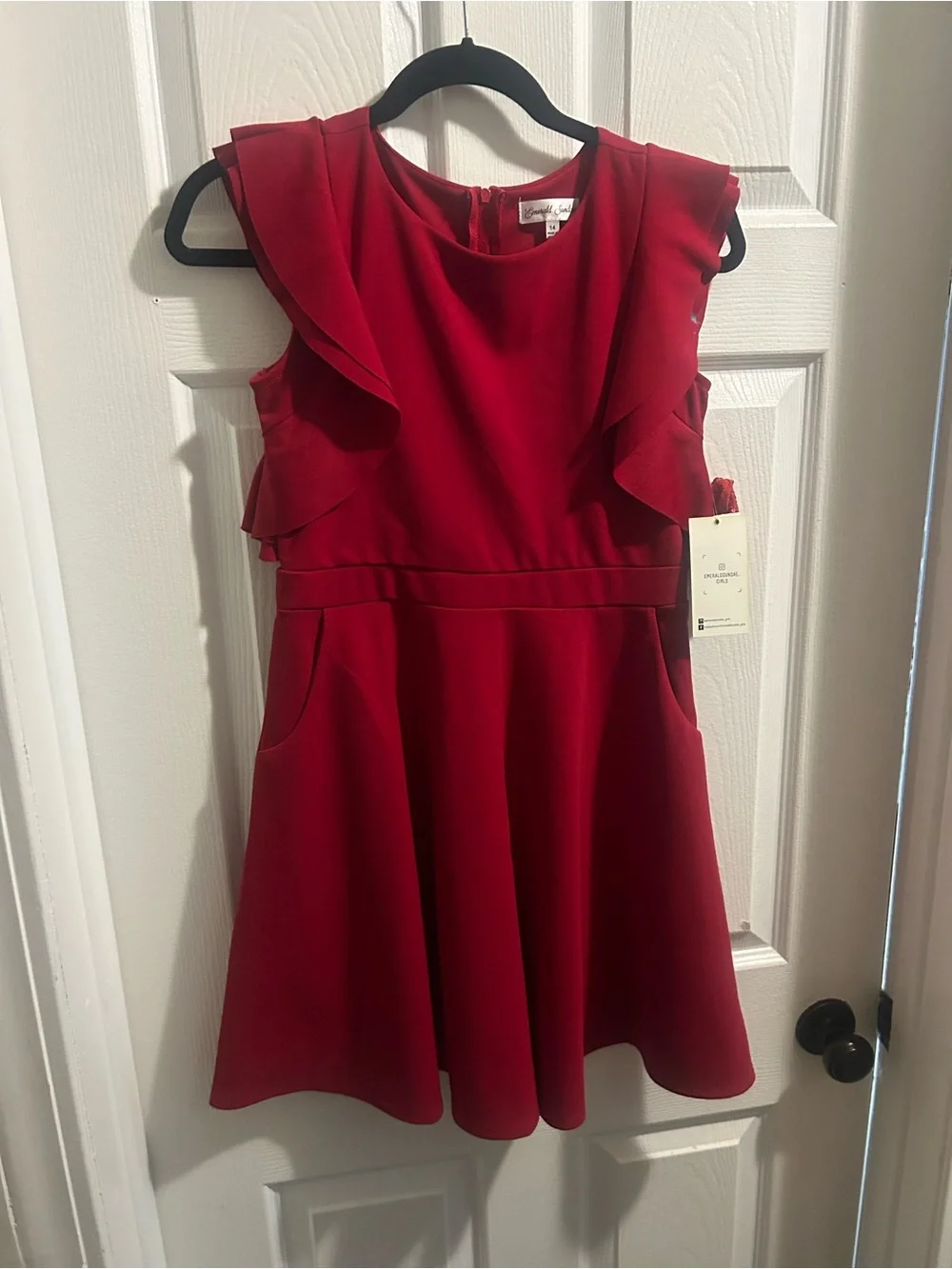 Girls' Red Ruffle Fit-and-Flare Dress